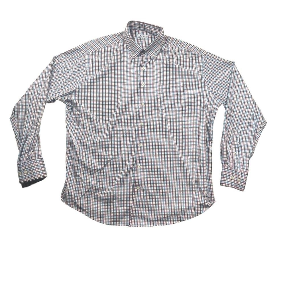 Peter‎ Millar XL Dress Shirt Long Sleeve Plaid Multi color Button Pockets Nylon